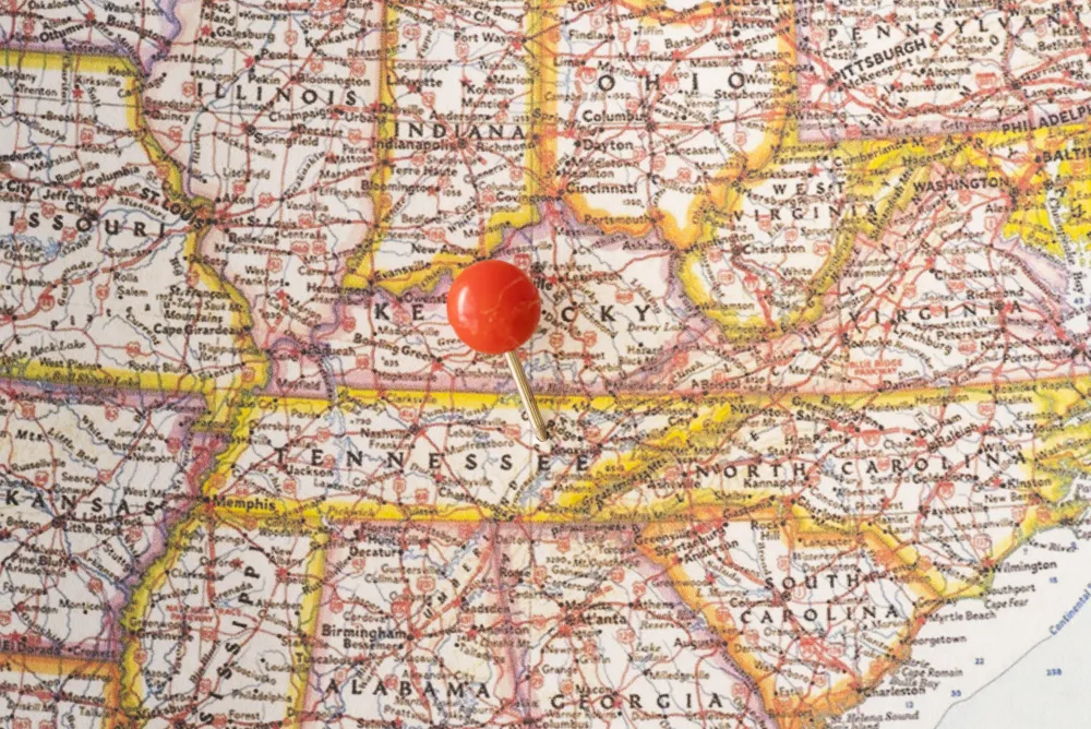 USA-Karte mit roter Stecknadel als Markierung